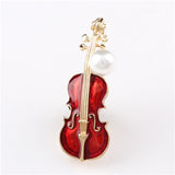 Elegant Brooch Simulated-pearl Rhinestone Violin Shape Enamel Pin Lapel Pins Clothes Accessories Fashion Jewelry Gifts for Women