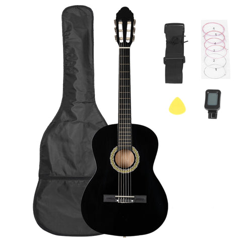 38 inch Classic Guitar with Bag & Board &Belt & Liquid Crystal Tuner & Strings Set Black Guitar Set For Beginners