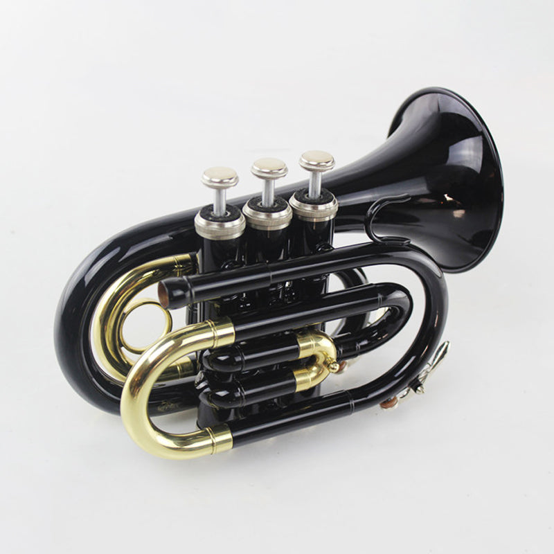 B Flat Pocket Palm Trumpet Instrument Black Lacquered gold key Brass Beginner Instrument Music Instrument BS07