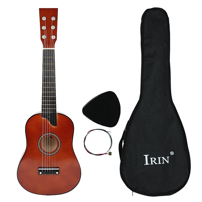 IRIN 25 Inch Basswood Acoustic 12 Frets 6 Strings Guitar with Pick and Strings for Beginner Children Coffee Color