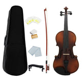 Full Size Violin Retro Acoustic Fiddle Solid Wood Spruce Maple Veneer with Bow Case Rosin Cloth Strings Shouder Rest