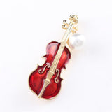Elegant Brooch Simulated-pearl Rhinestone Violin Shape Enamel Pin Lapel Pins Clothes Accessories Fashion Jewelry Gifts for Women