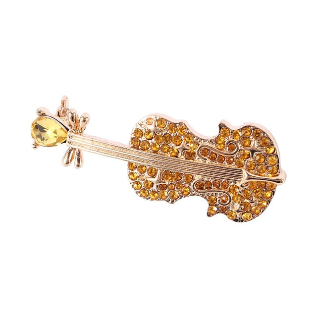 Elegant Brooch Simulated-pearl Rhinestone Violin Shape Enamel Pin Lapel Pins Clothes Accessories Fashion Jewelry Gifts for Women