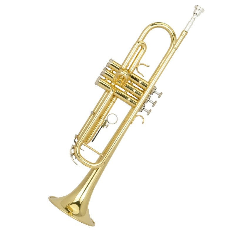 Bb golden trumpet brass outer covering trumpet musical instrument primary employ performance trumpet yellow brass wind music
